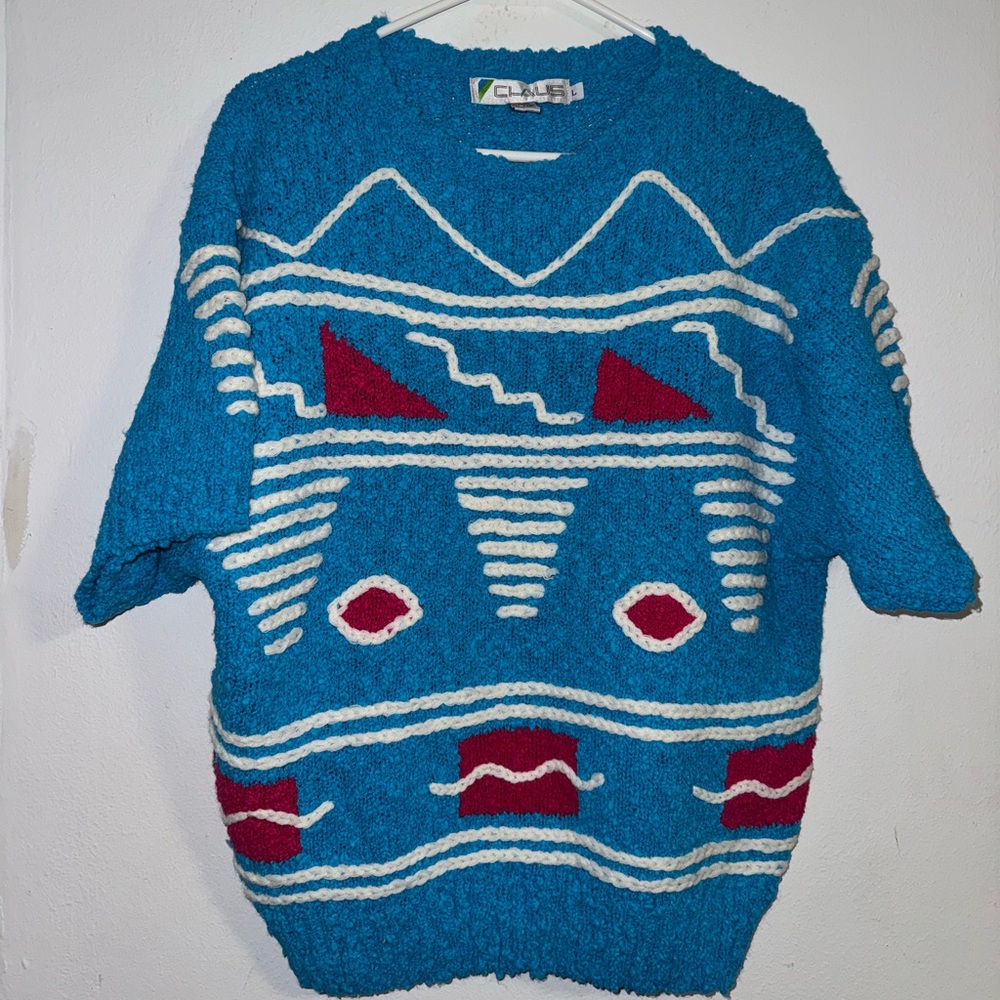 Vintage CHAUS Blue Geometric Pattern Sweater